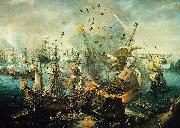 Hendrik Cornelisz. Vroom The explosion of the Spanish flagship during the Battle of Gibraltar, 25 April 1607. USA oil painting artist